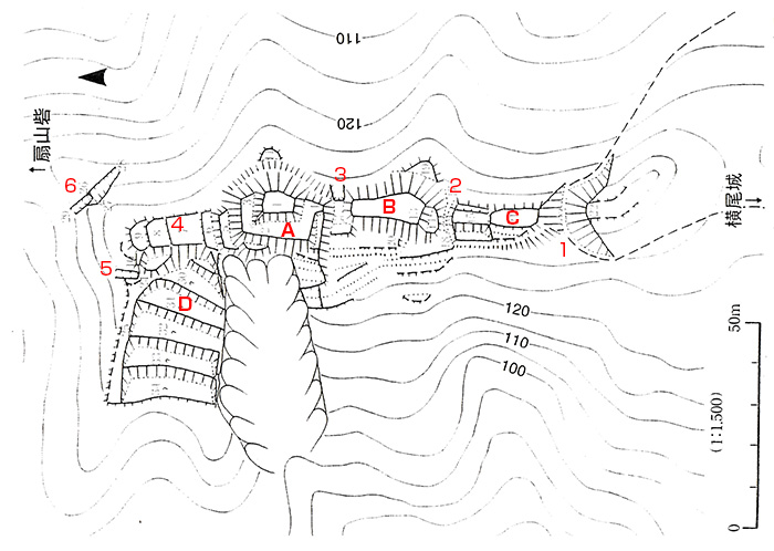 上百山砦 縄張り図