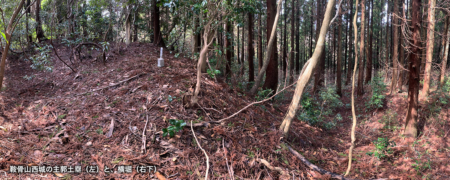 鞍骨山西城の土塁と横堀（富山県氷見市）